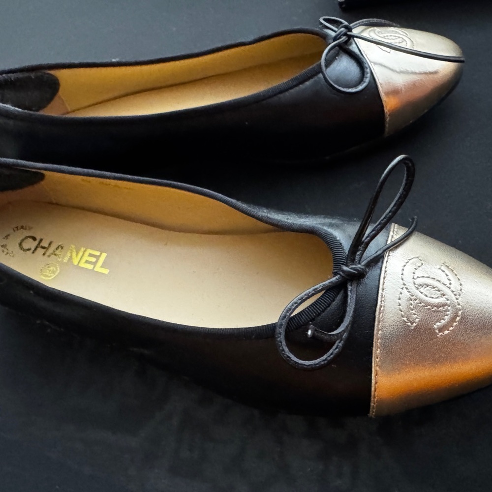 CC Black and Gold Cap-Toe Flats